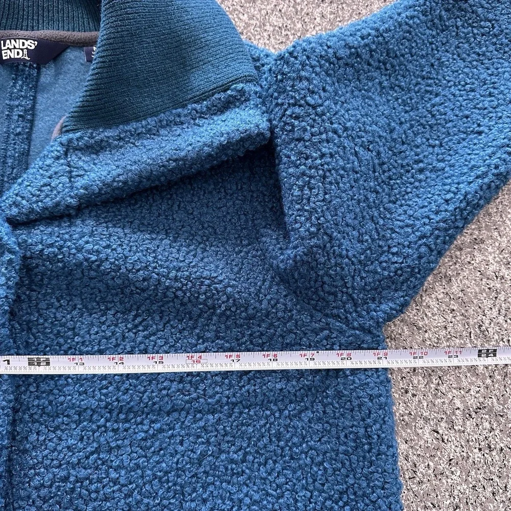 Lands End Jacket Womens M Medium Sherpa Big Collar Blue Button Up Teddy - Picture 5 of 8